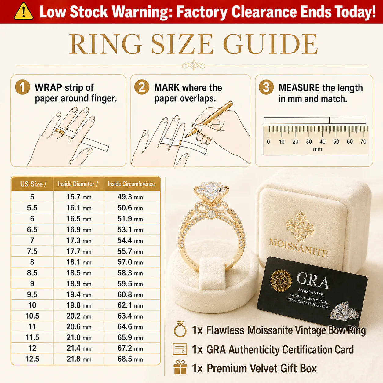 🔥 LAST DAY 90% OFF: Tester-Passing HD-Fire D-VVS1 Flawless Moissanite Vintage Bow Ring in Triple 14K Gold