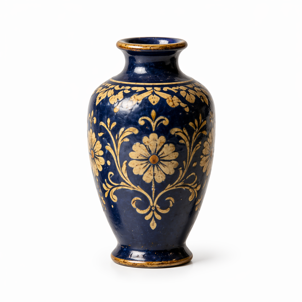 Timeless Cobalt Blue Vintage Floral Ceramic Vase