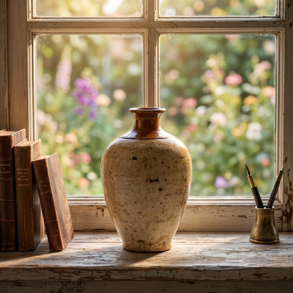 Rustic Two-Tone Amber and Speckled Sand Ceramic Vase