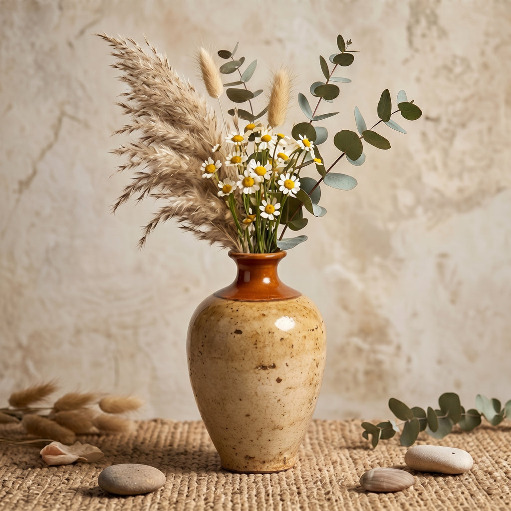 Rustic Two-Tone Amber and Speckled Sand Ceramic Vase