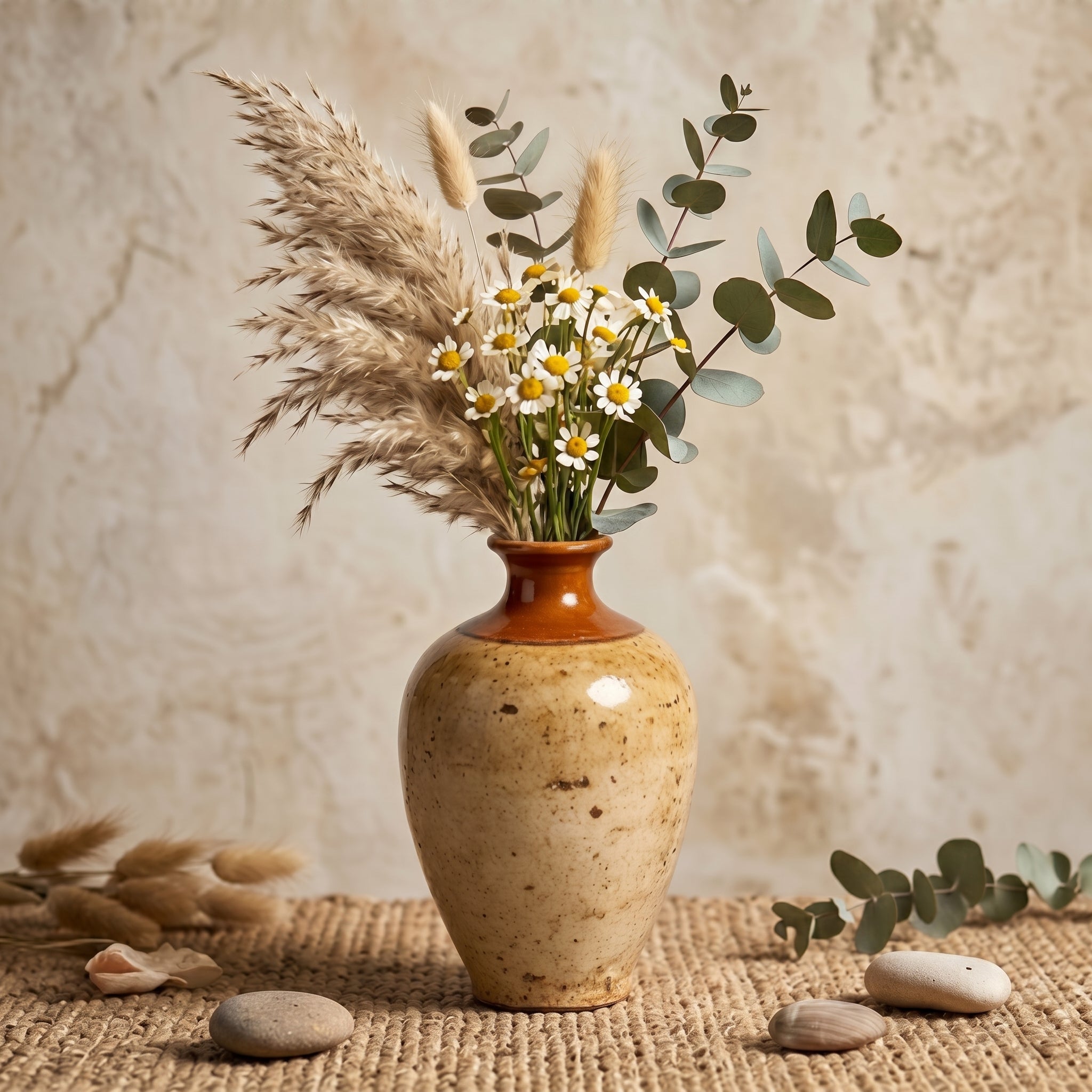 Rustic Two-Tone Amber and Speckled Sand Ceramic Vase
