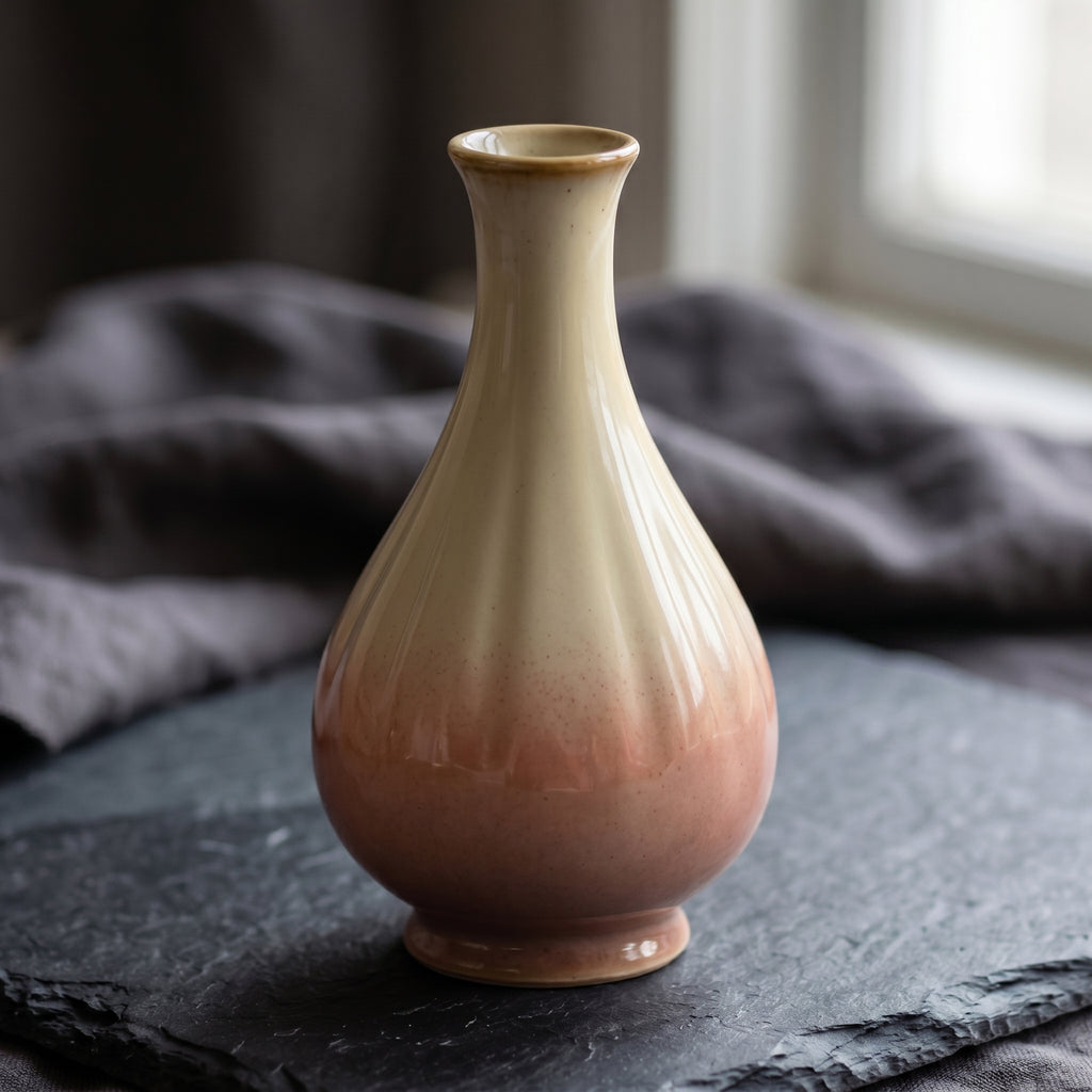Elegant Ombre Blush and Cream Ribbed Ceramic Vase