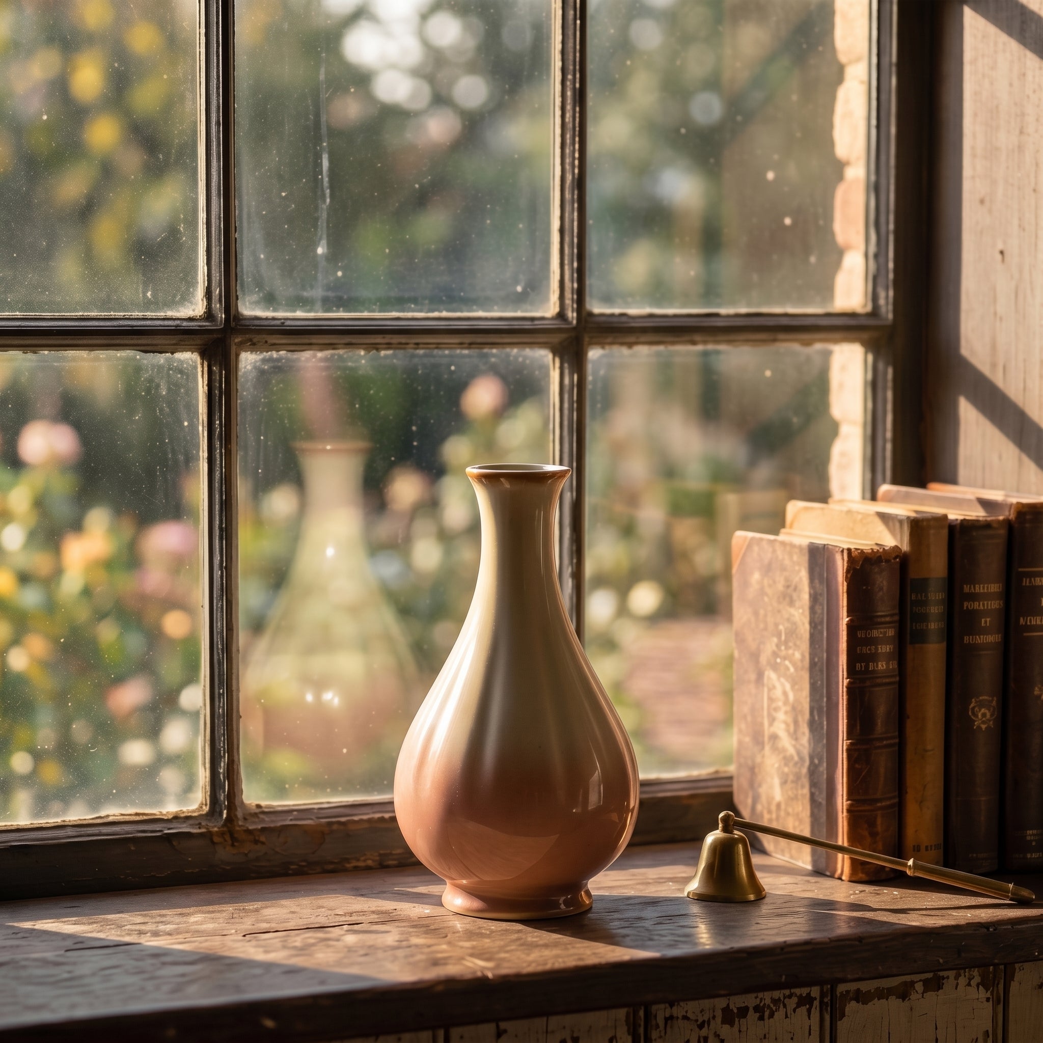 Elegant Ombre Blush and Cream Ribbed Ceramic Vase