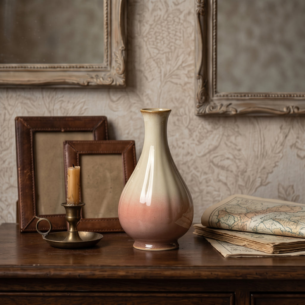 Elegant Ombre Blush and Cream Ribbed Ceramic Vase