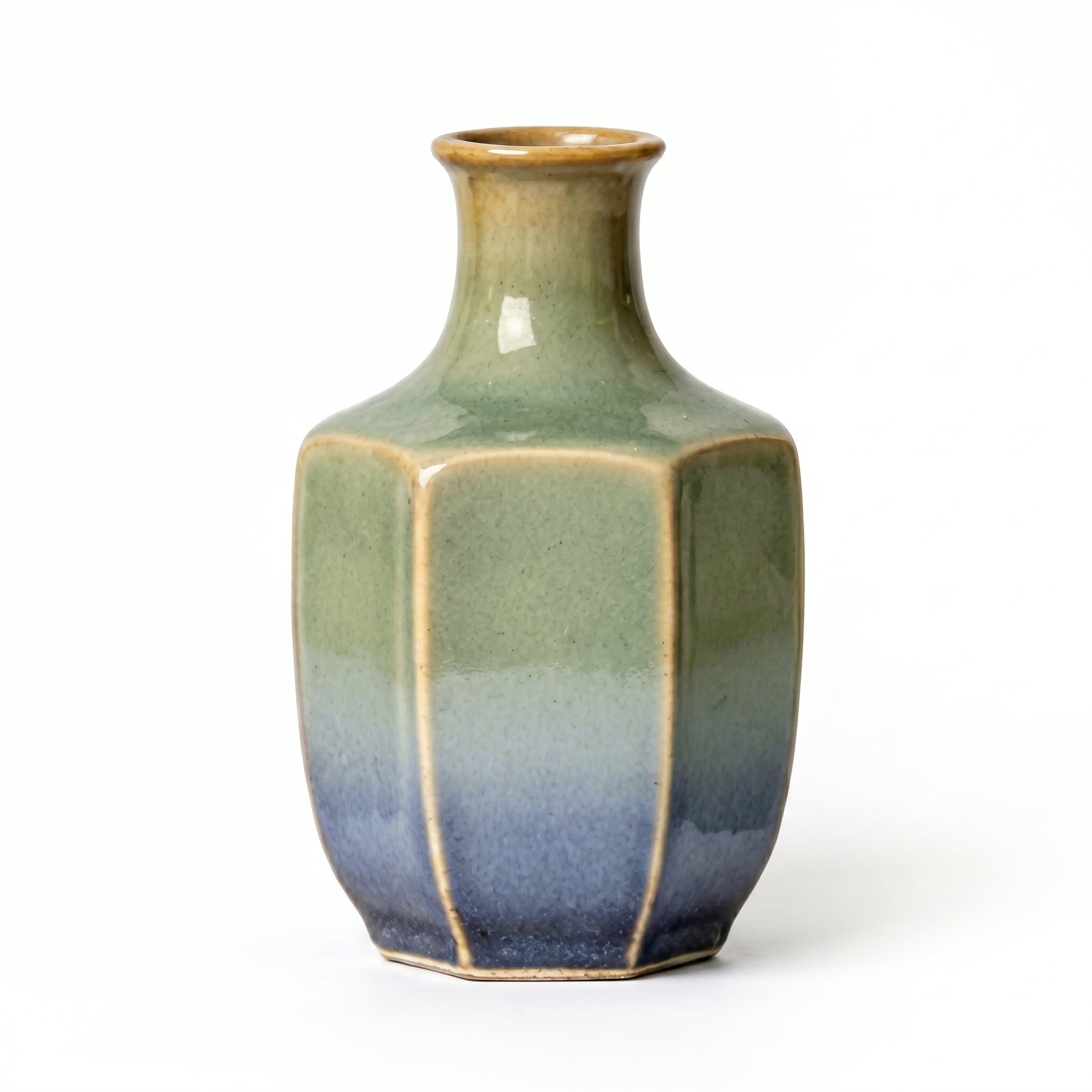 Faceted Ombre Earth to Ocean Geometric Ceramic Vase