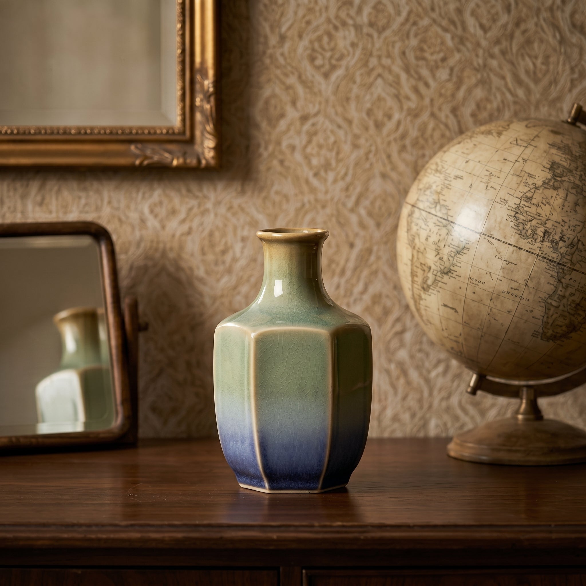 Faceted Ombre Earth to Ocean Geometric Ceramic Vase