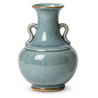 Elegant Vintage Celadon Blue Crackle Glaze Twin-Handle Ceramic Vase
