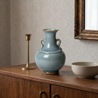 Elegant Vintage Celadon Blue Crackle Glaze Twin-Handle Ceramic Vase