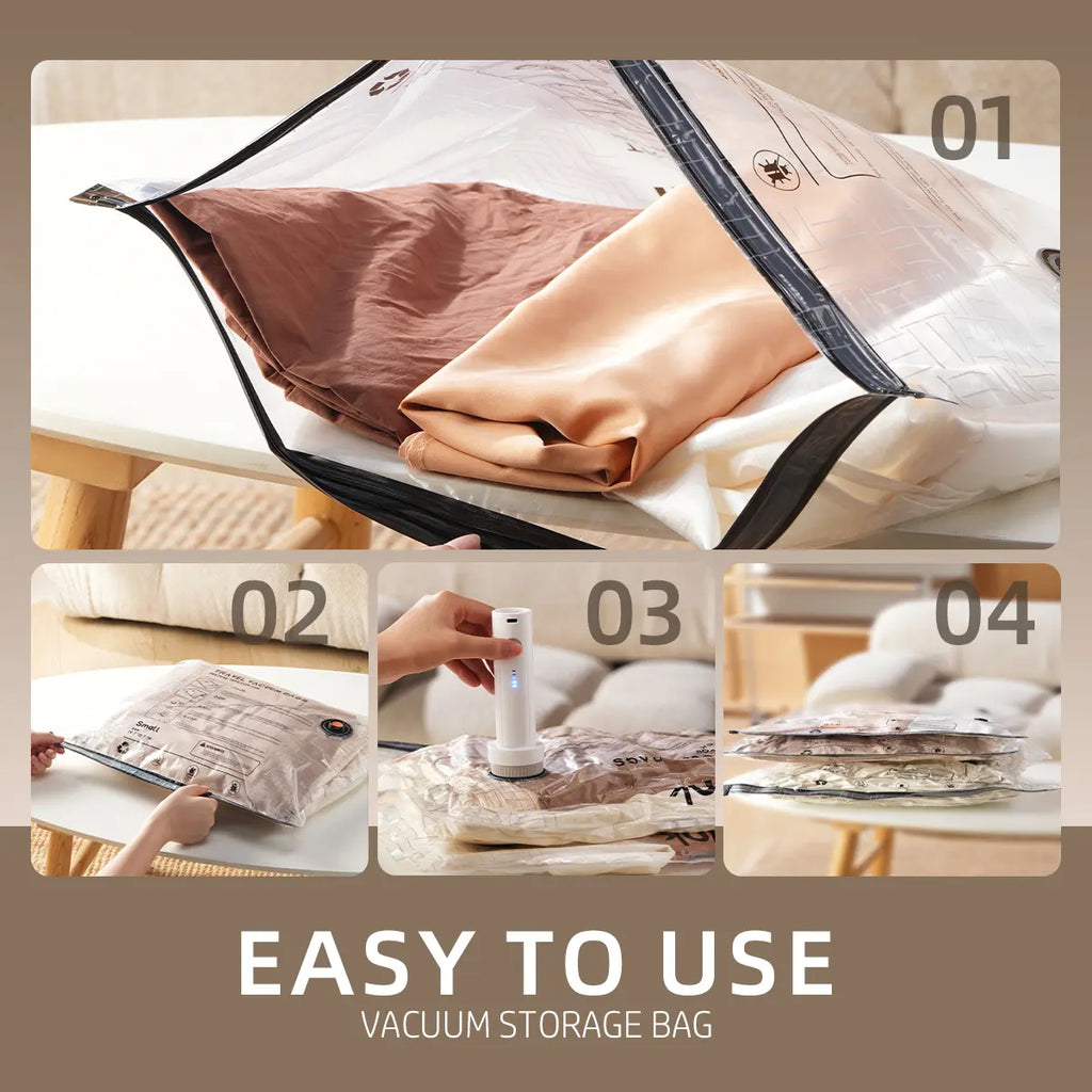 Vacuum Bags for Travel with USB Rechargeable Electric Pump, Durable Lightweight Storage Organizer, Space Saving Compression Bags , Portable Clothes Storage Organizer, Travel Packing Pouch for Garment & Outdoor Camping - Memorial Day Sale Deals