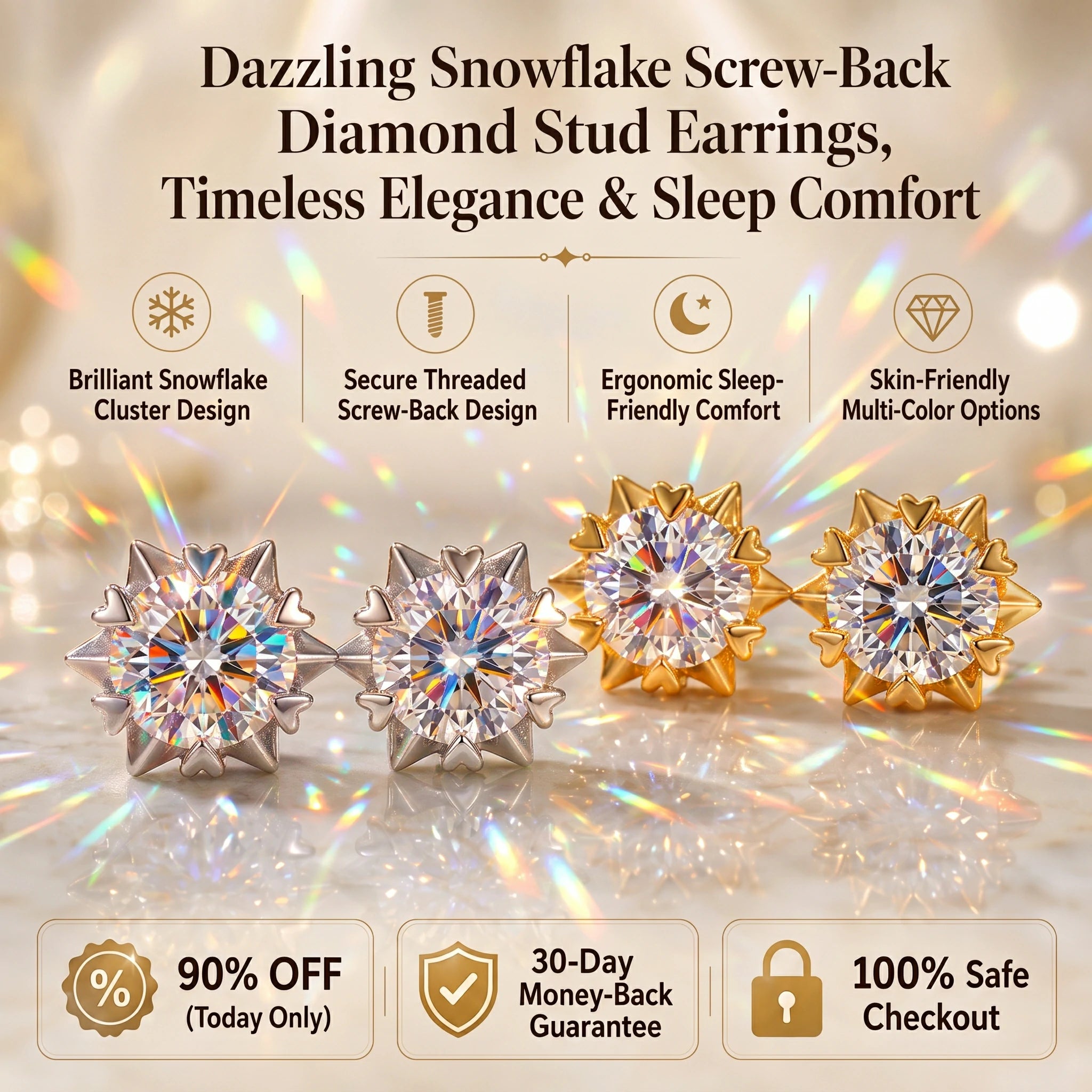 🔥 LAST DAY 90% OFF : Dazzling Snowflake Screw-Back Diamond Stud Earrings – Architectural Brilliance & Sleep-Friendly Comfort
