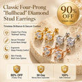 🔥 LAST DAY 90% OFF : Classic Four-Prong "Bullhead" Diamond Stud Earrings (Secure Screw-Back) – Timeless Brilliance & Sleep-Friendly Comfort