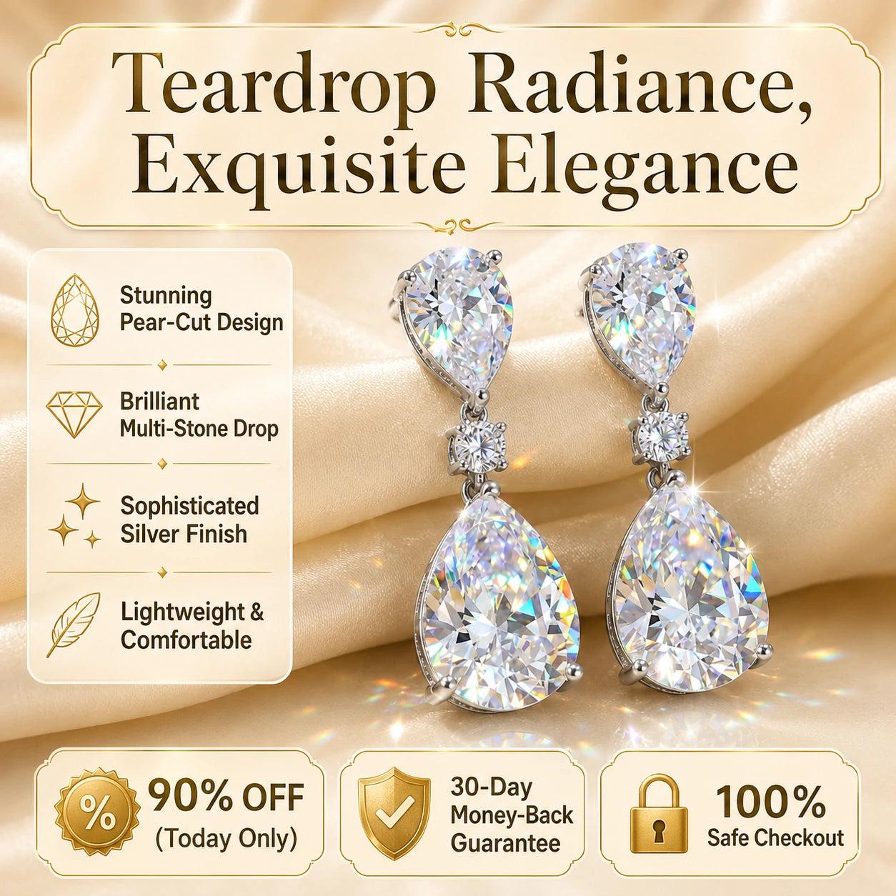 🔥 LAST DAY 90% OFF: Artisan Handcrafted Flawless Lab-Grown Teardrop Earrings in Triple 14K Gold