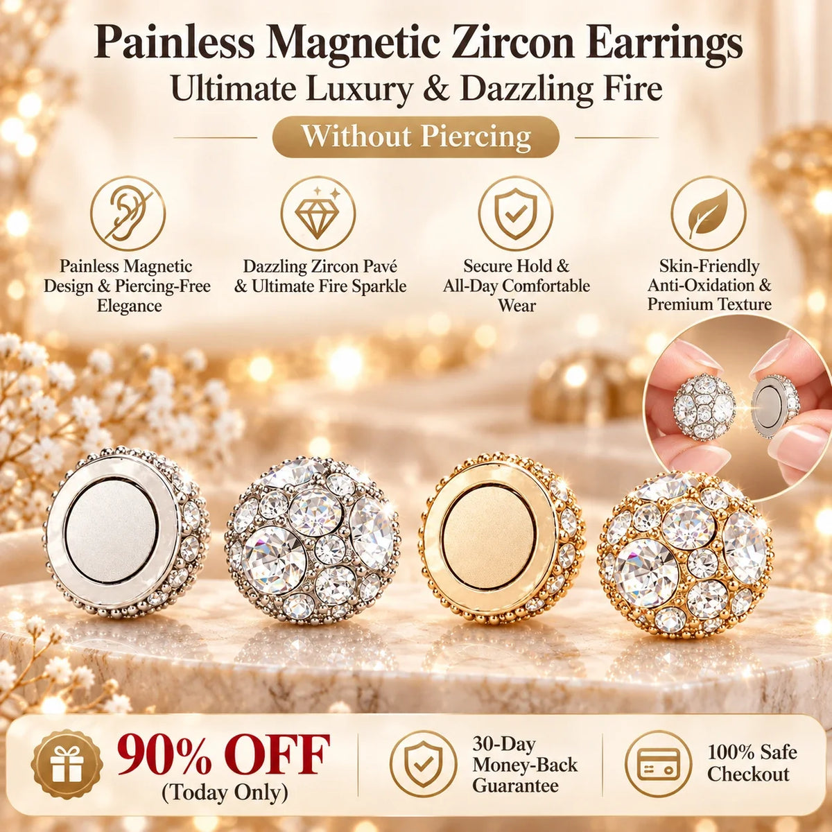 🔥 LAST DAY 90% OFF : Painless Non-Pierced Magnetic Diamond Stud Earrings – Piercing-Free Elegance & All-Day Comfort