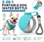 Portable Dog Water Bottle, 10 oz Stainless Steel Pet Travel Dispenser with Silicone Foldable Bowl, Leak Proof Tumbler, Dog Walking Accessories for Hiking and Small Pets