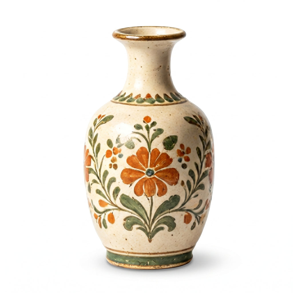 Rustic Hand-Painted Floral Ceramic Vase