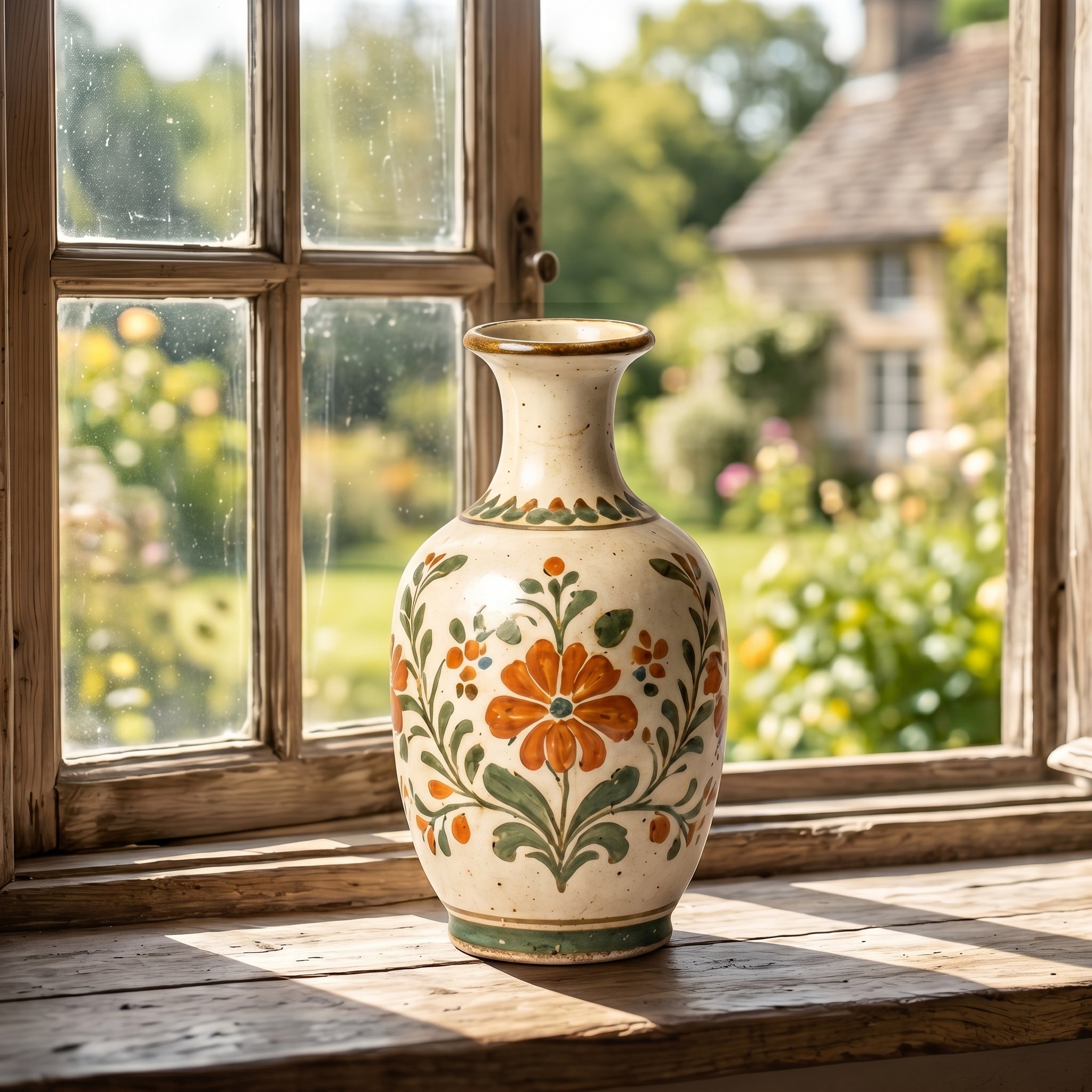 Rustic Hand-Painted Floral Ceramic Vase