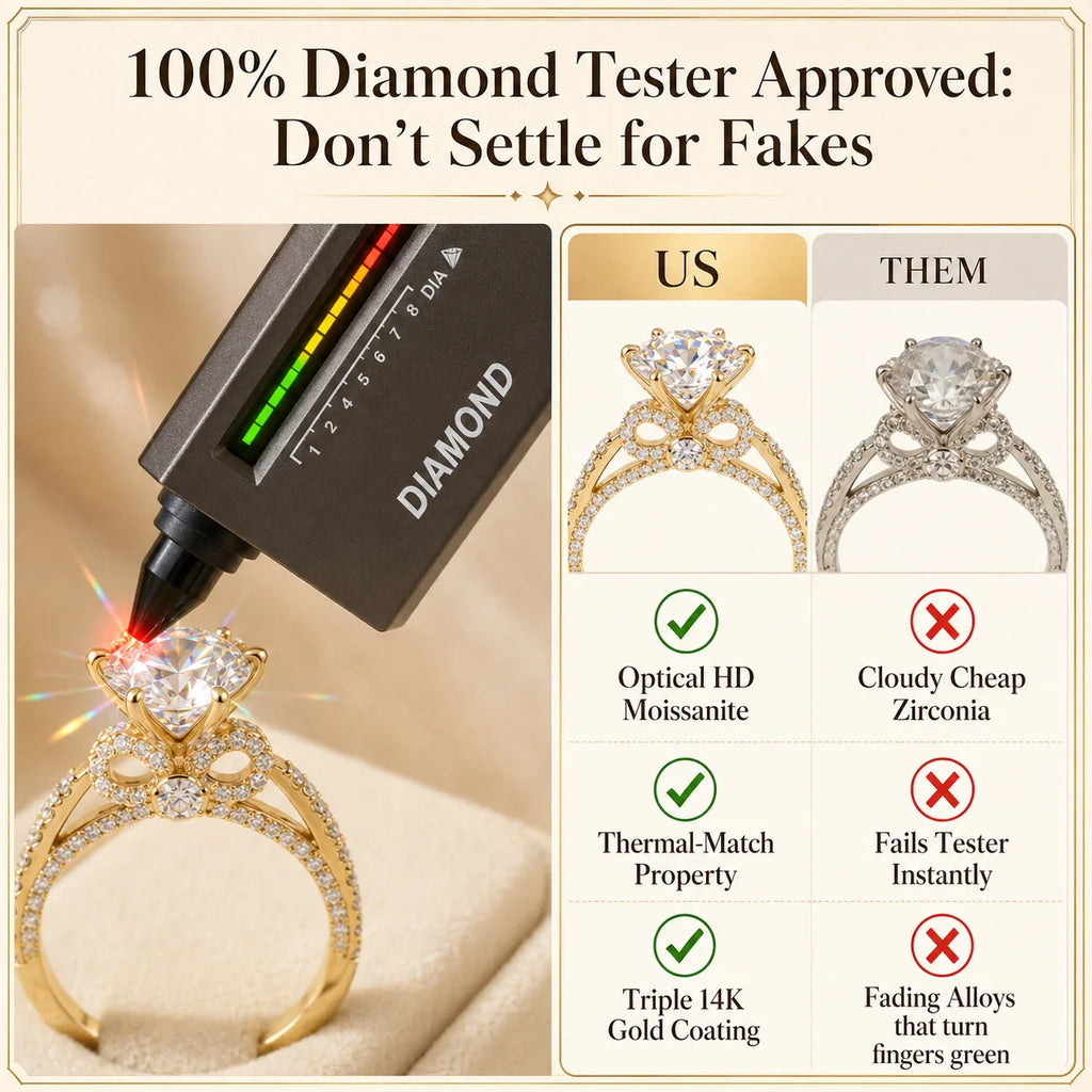 🔥 LAST DAY 90% OFF: Tester-Passing HD-Fire D-VVS1 Flawless Moissanite Vintage Bow Ring in Triple 14K Gold