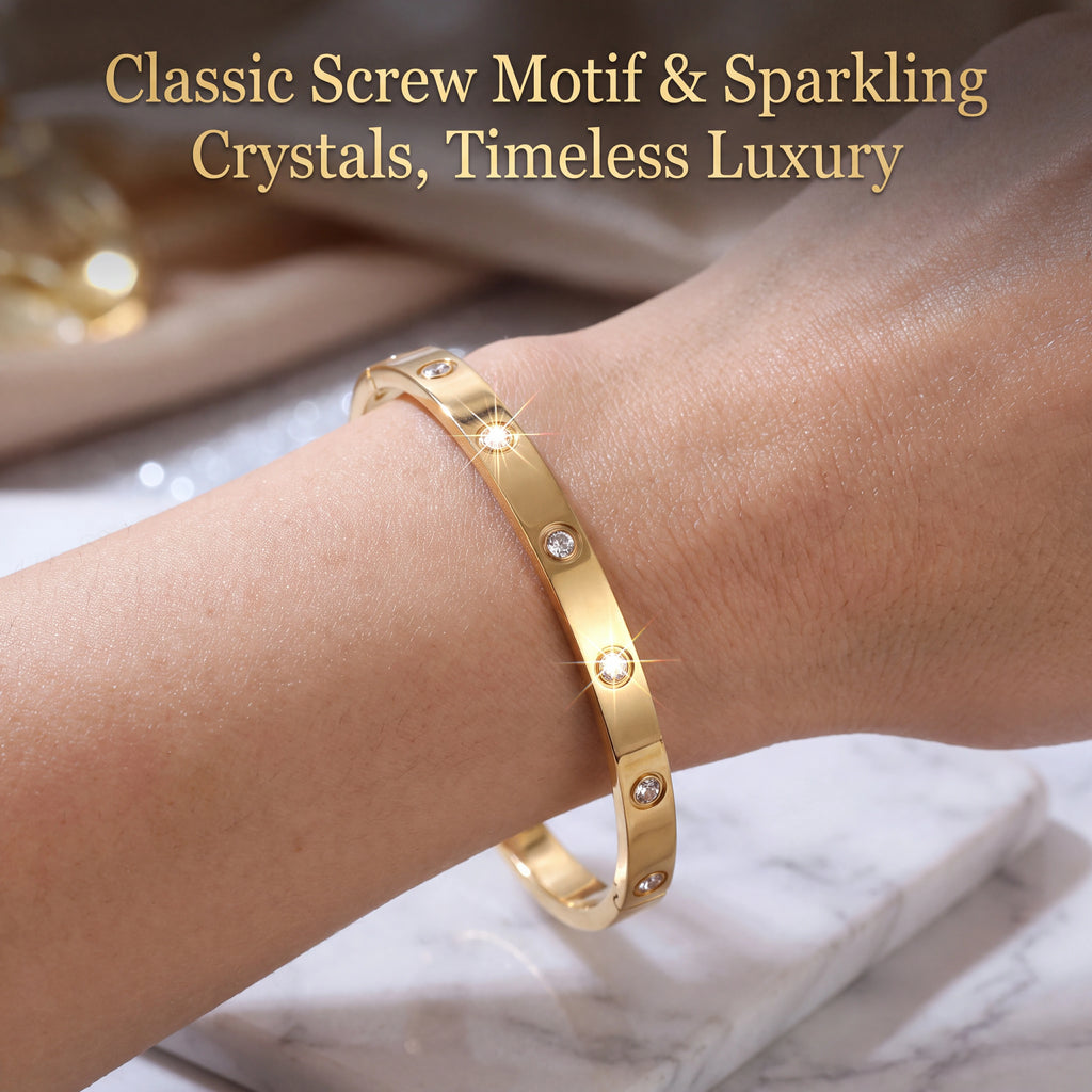 🔥 LAST DAY 90% OFF : Classic Screw Motif & Sparkling Crystal Bangle Bracelet – Timeless Luxury & Waterproof Titanium Steel