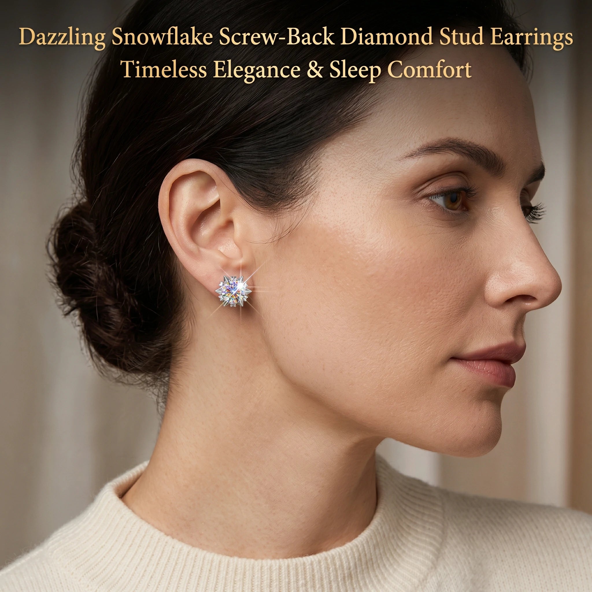 🔥 LAST DAY 90% OFF : Dazzling Snowflake Screw-Back Diamond Stud Earrings – Architectural Brilliance & Sleep-Friendly Comfort