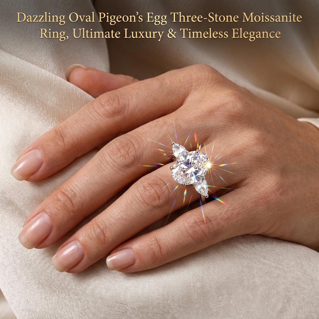 🔥 LAST DAY 90% OFF : Dazzling Oval "Pigeon's Egg" Three-Stone Moissanite Ring – Finger-Slimming Elegance & Five-Figure Brilliance