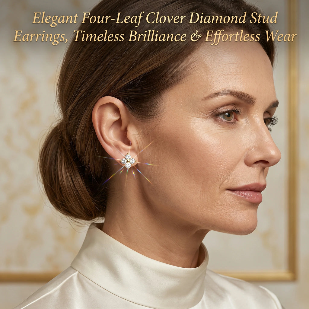 🔥 LAST DAY 90% OFF : Elegant Four-Leaf Clover Moissanite Diamond Stud Earrings – Timeless Luxury & 100% Diamond Tester Approved