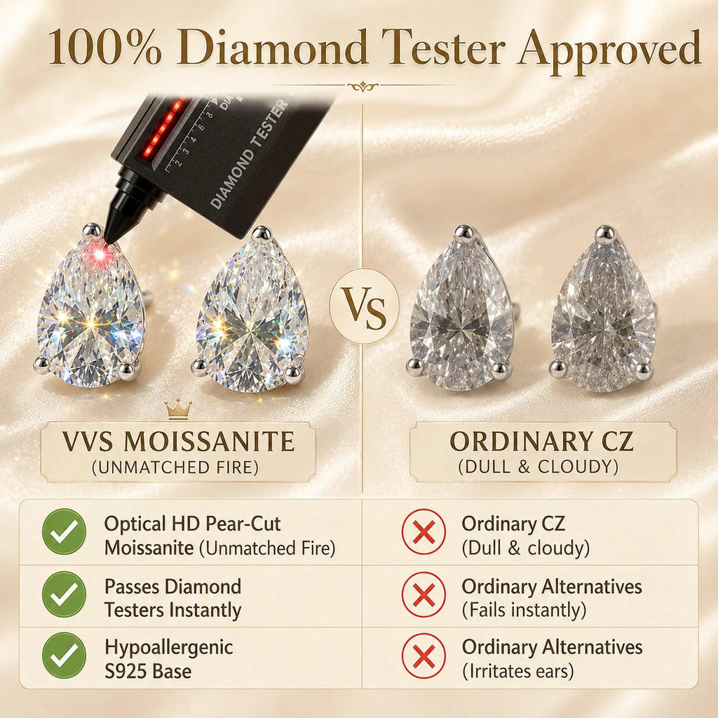 🔥 LAST DAY 90% OFF: Travel-Safe VVS1 Pear-Cut Moissanite Stud Earrings in 925 Silver
