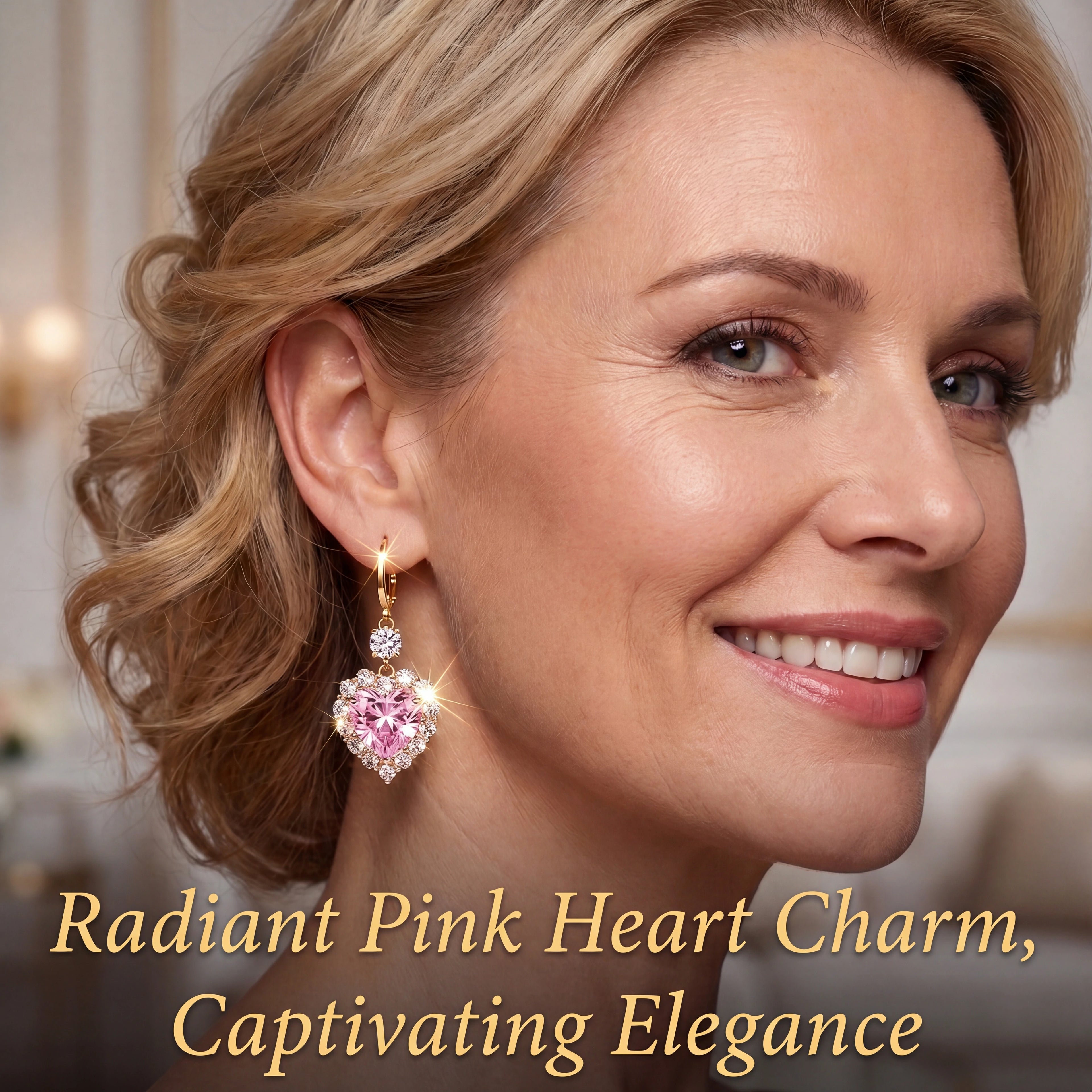 🔥 LAST DAY 90% OFF : Radiant Pink Heart Charm Drop Earrings – Captivating Sparkle & Featherlight Elegance