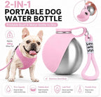 Portable Dog Water Bottle, 10 oz Stainless Steel Pet Travel Dispenser with Silicone Foldable Bowl, Leak Proof Tumbler, Dog Walking Accessories for Hiking and Small Pets