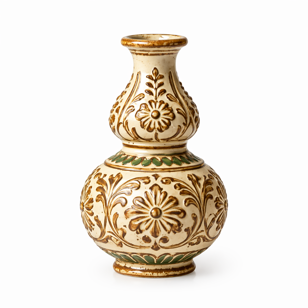 Embossed Earthy Floral Double Gourd Ceramic Vase