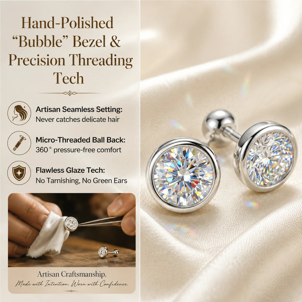 🔥 LAST DAY 90% OFF: Sleep-Safe High-Clarity Bubble Moissanite Studs in S925 Silver