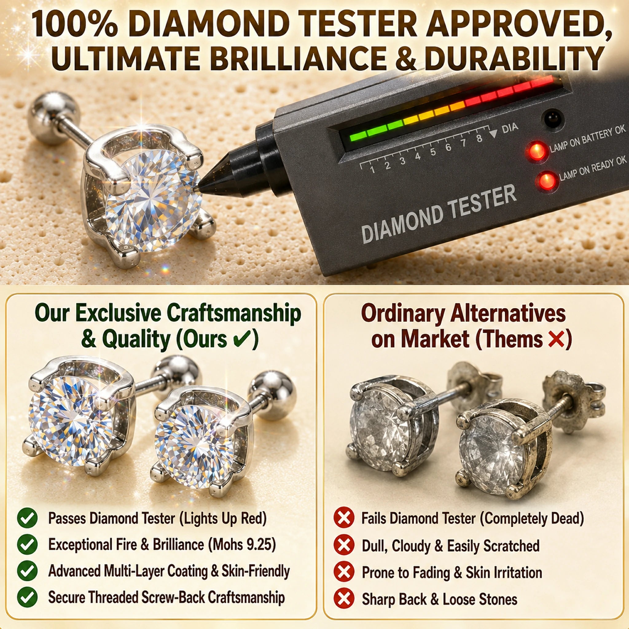 🔥 LAST DAY 90% OFF : Classic Four-Prong "Bullhead" Diamond Stud Earrings (Secure Screw-Back) – Timeless Brilliance & Sleep-Friendly Comfort
