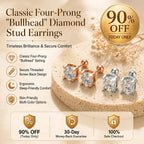 🔥 LAST DAY 90% OFF : Classic Four-Prong "Bullhead" Diamond Stud Earrings (Secure Screw-Back) – Timeless Brilliance & Sleep-Friendly Comfort