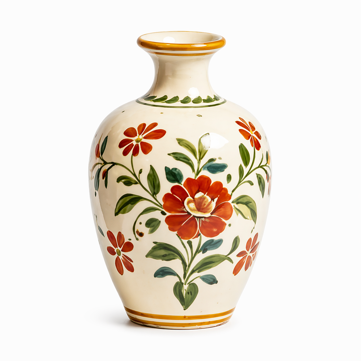 Hand-Painted Crimson Bloom Vintage Ceramic Vase