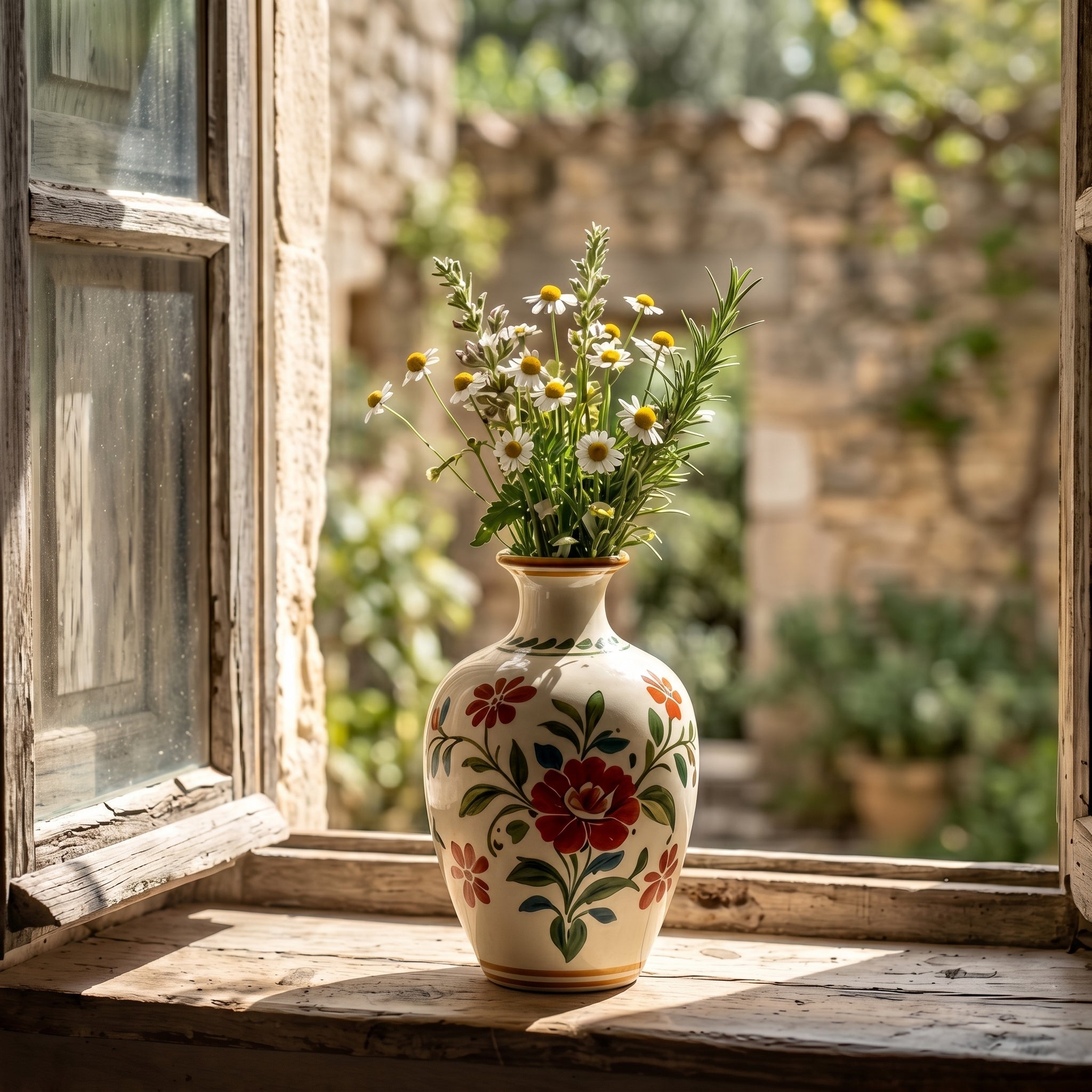 Hand-Painted Crimson Bloom Vintage Ceramic Vase