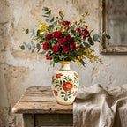 Hand-Painted Crimson Bloom Vintage Ceramic Vase