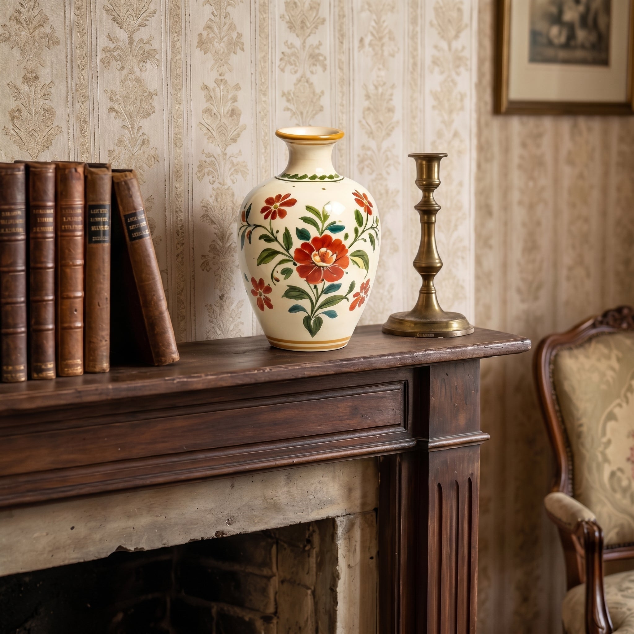 Hand-Painted Crimson Bloom Vintage Ceramic Vase
