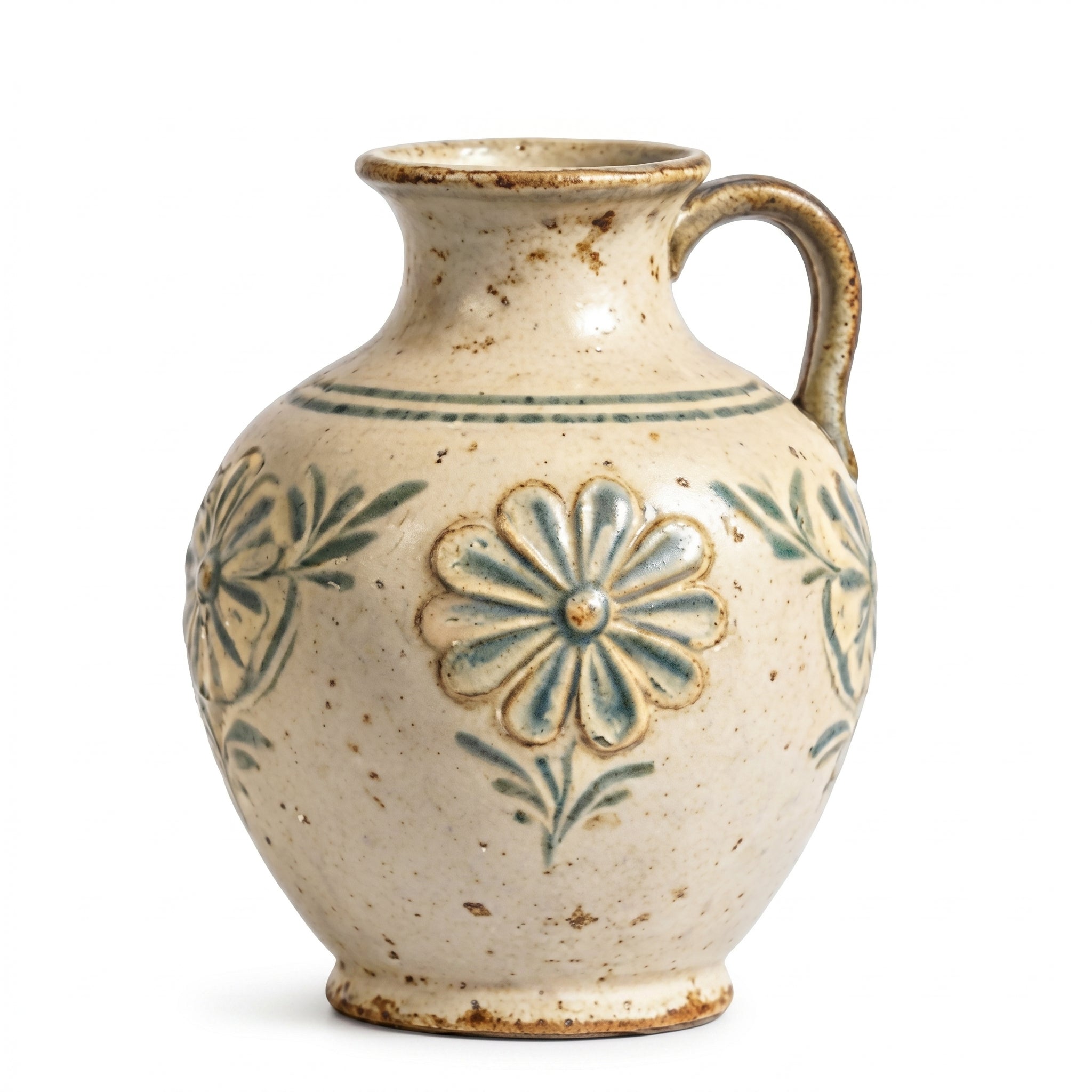 Rustic Stoneware Floral Pitcher Vase