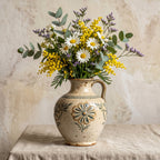 Rustic Stoneware Floral Pitcher Vase