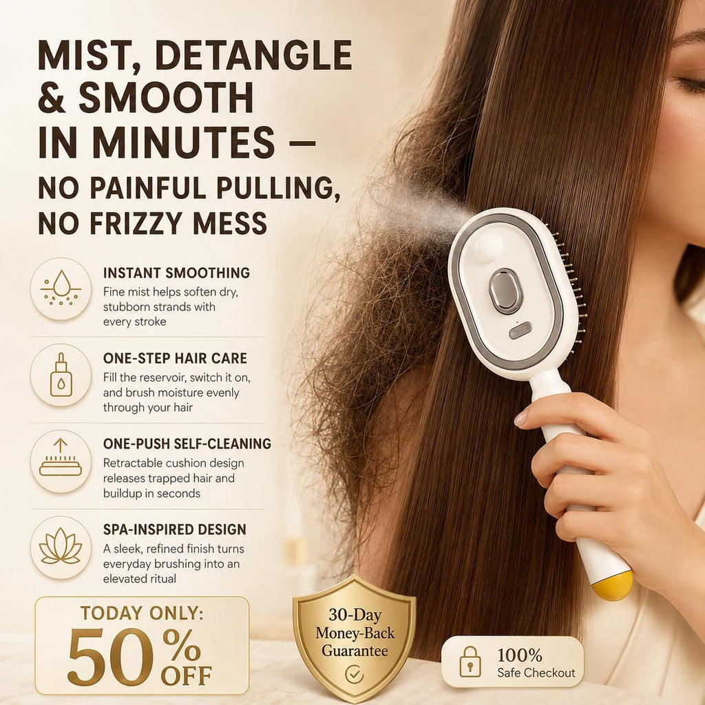 Electric Spray Air Cushion Massage Comb – Self-Cleaning, Anti-Tangle, Anti-Static, Volumizing Hair Brush with Essential Oil Mist Aromatherapy for Hair Care