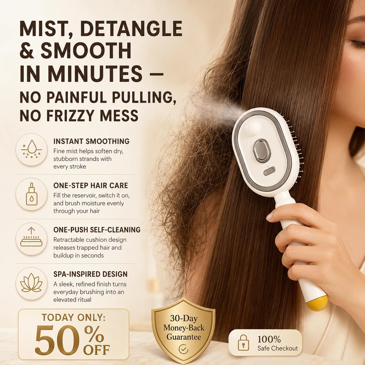 Electric Spray Air Cushion Massage Comb – Self-Cleaning, Anti-Tangle, Anti-Static, Volumizing Hair Brush with Essential Oil Mist Aromatherapy for Hair Care