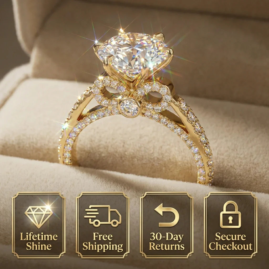 🔥 LAST DAY 90% OFF: Tester-Passing HD-Fire D-VVS1 Flawless Moissanite Vintage Bow Ring in Triple 14K Gold