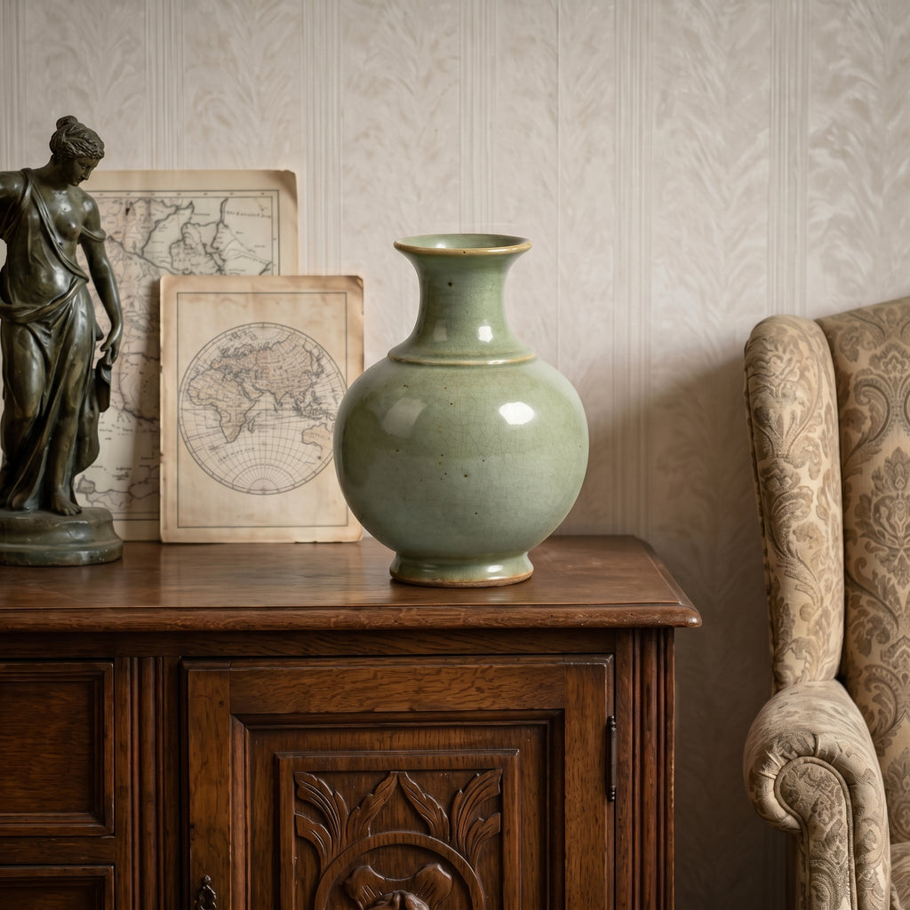 Serene Celadon Green Speckled Ceramic Vase
