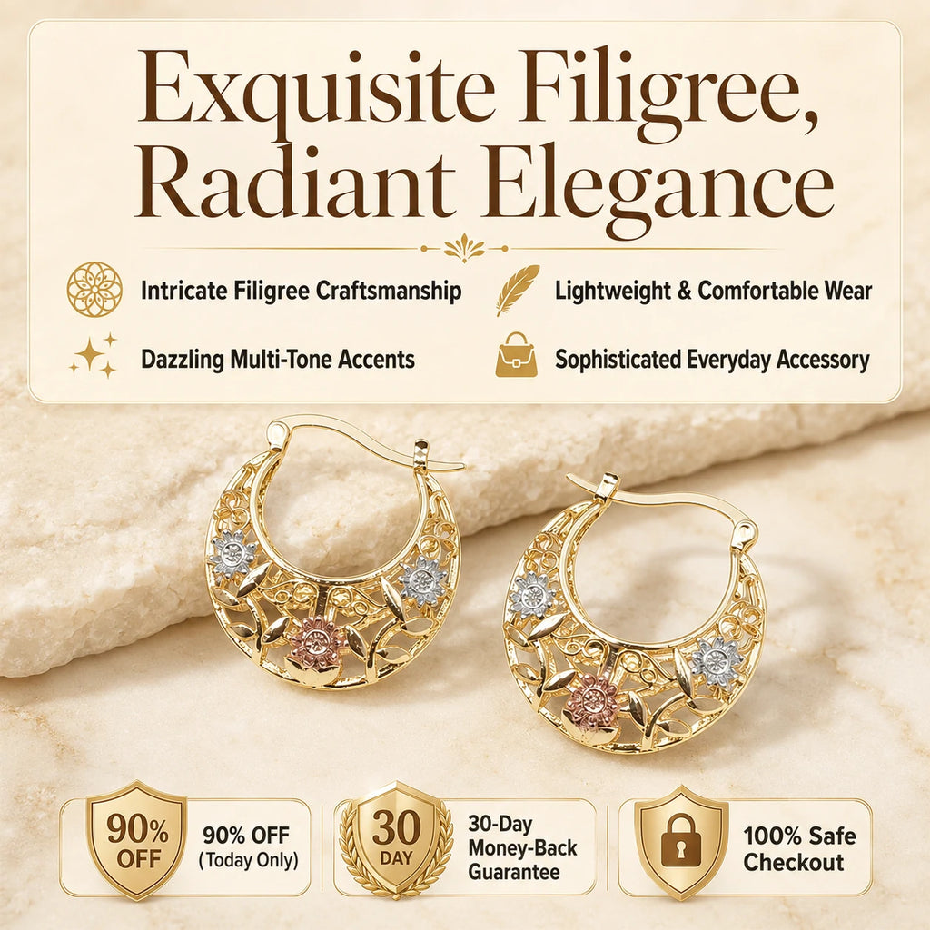 🔥 LAST DAY 90% OFF : The Vintage "Tri-Tone Filigree" Crescent Earrings