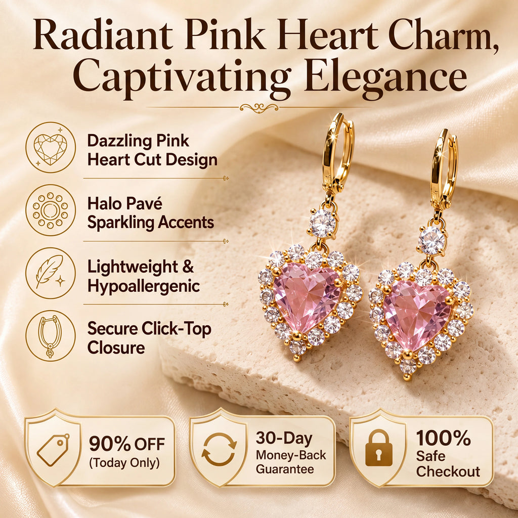 🔥 LAST DAY 90% OFF : Radiant Pink Heart Charm Drop Earrings – Captivating Sparkle & Featherlight Elegance