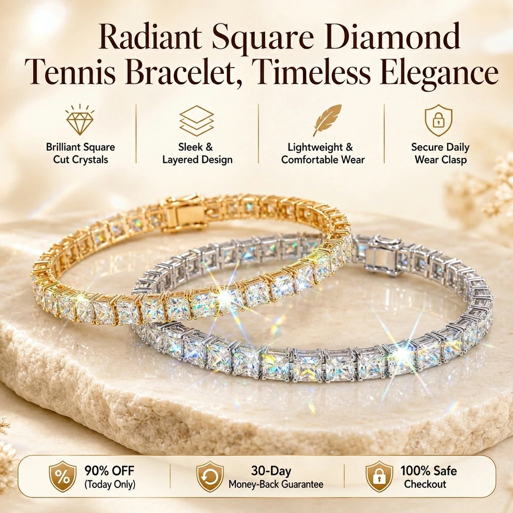 🔥 LAST DAY 90% OFF : Radiant Square Diamond Tennis Bracelet – Seamless Brilliance & Fluid Comfort