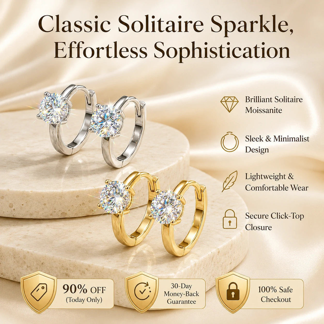 🔥LAST DAY 90% OFF: The "Anti-Droop" Solitaire Huggies (Passes Diamond Tester!)