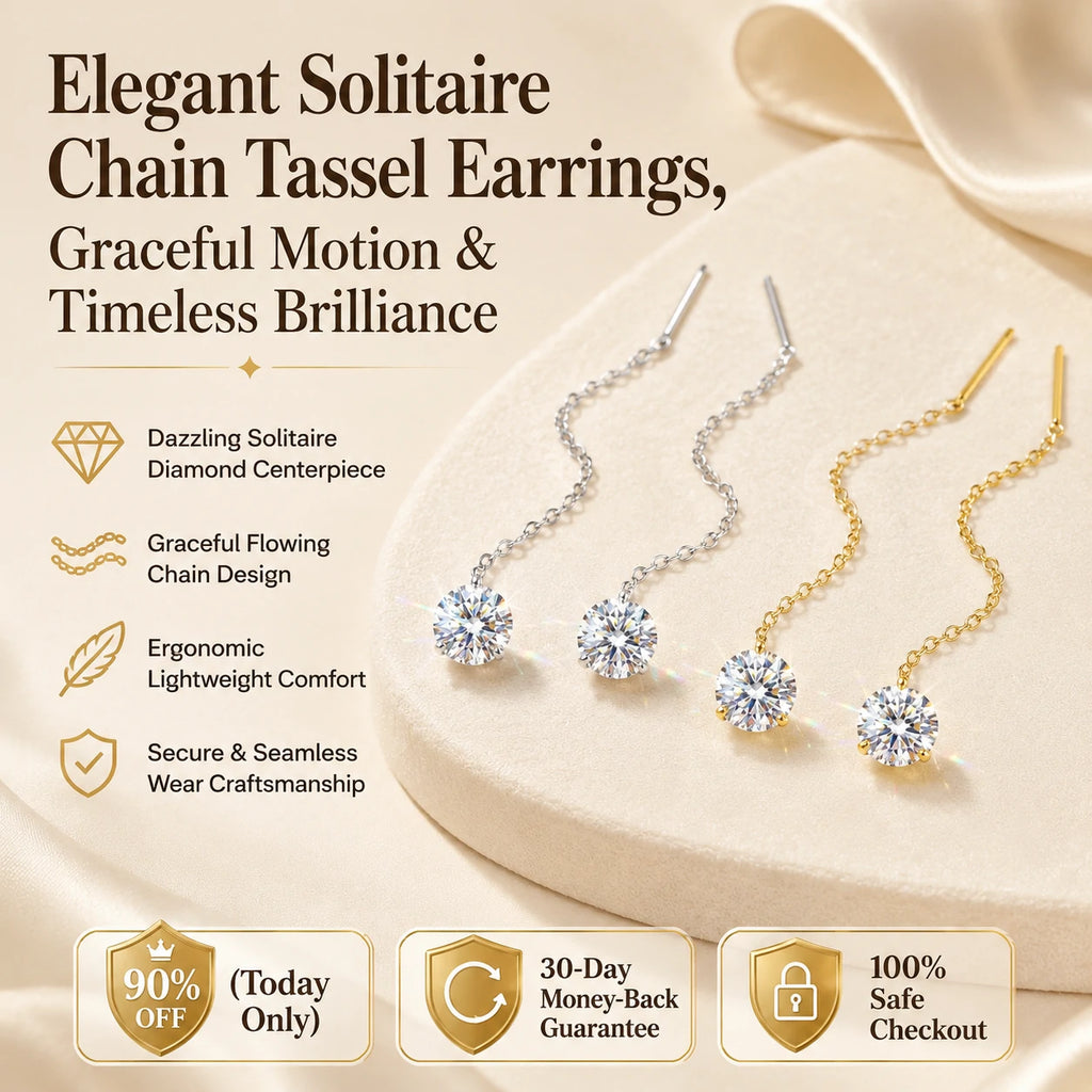 🔥 LAST DAY 90% OFF : Elegant Solitaire Chain Tassel Threader Earrings – Graceful Flowing Motion & Timeless Brilliance