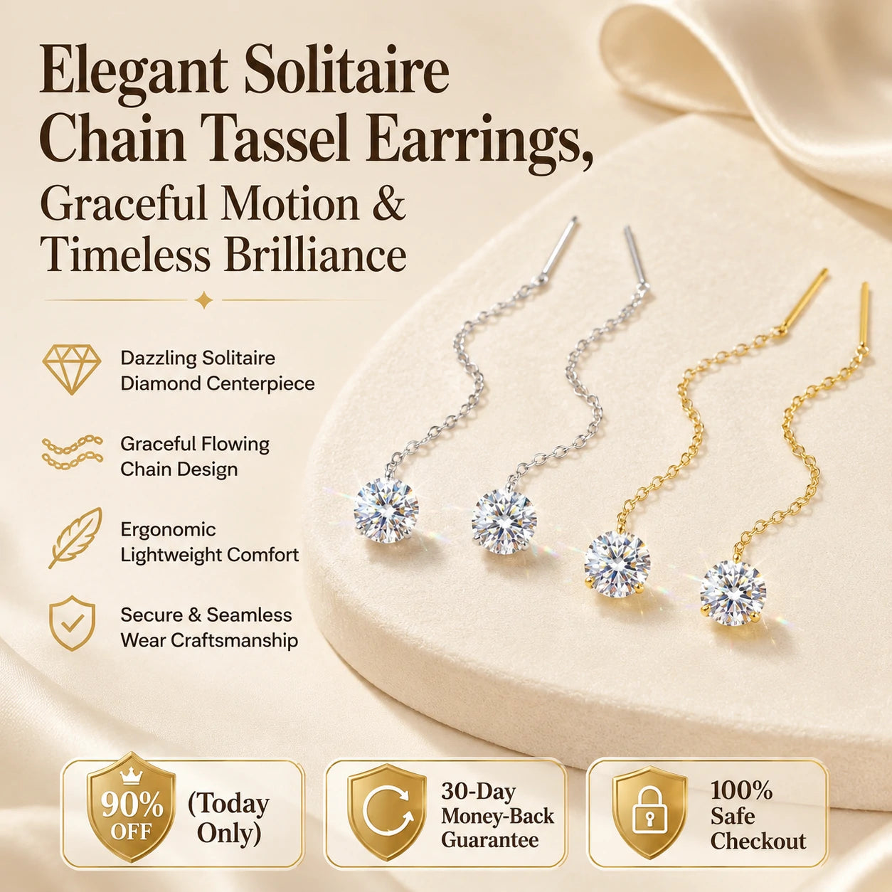 🔥 LAST DAY 90% OFF : Elegant Solitaire Chain Tassel Threader Earrings – Graceful Flowing Motion & Timeless Brilliance