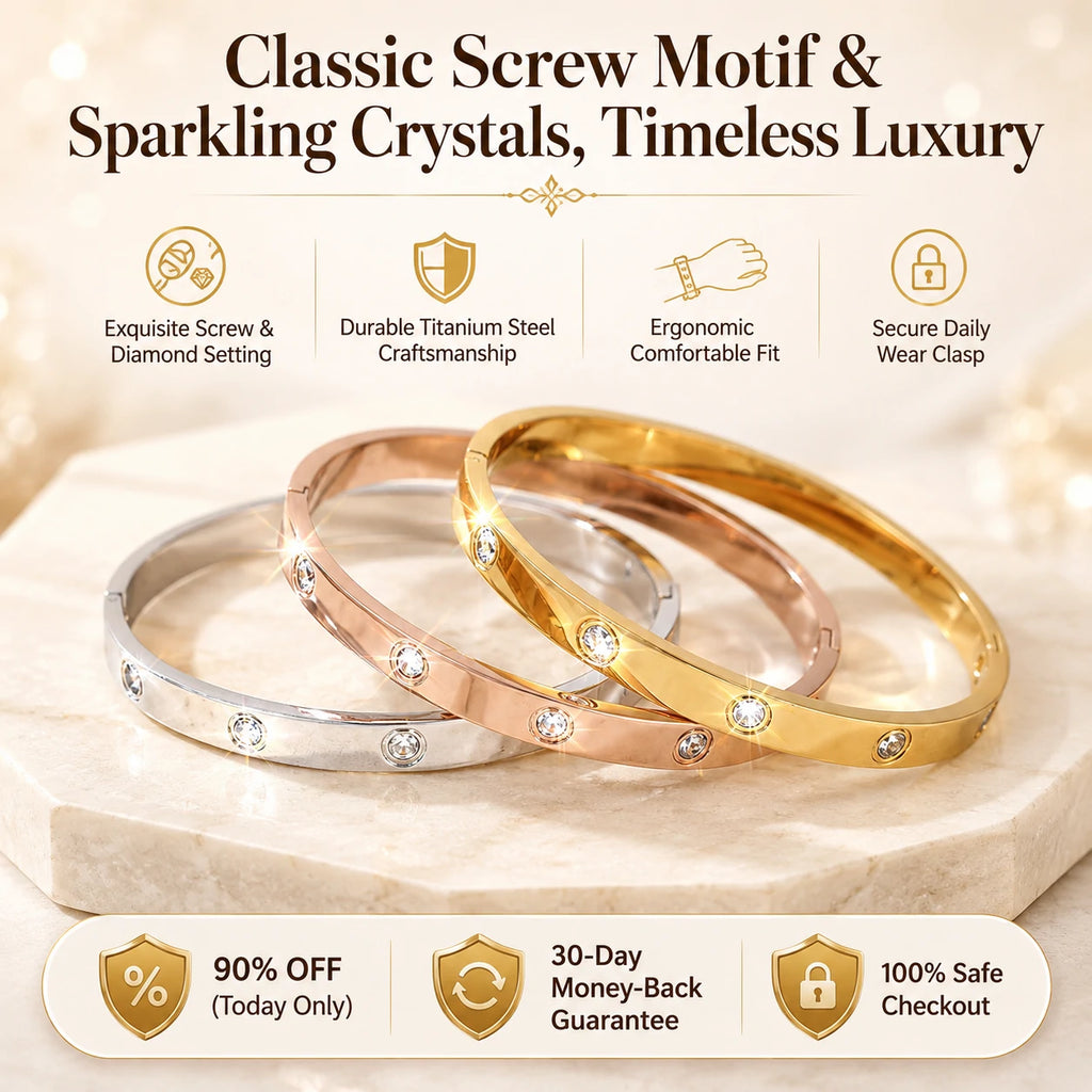 🔥 LAST DAY 90% OFF : Classic Screw Motif & Sparkling Crystal Bangle Bracelet – Timeless Luxury & Waterproof Titanium Steel