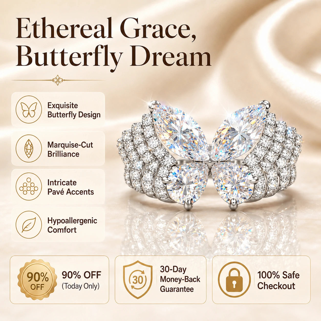 Ethereal Butterfly Ring: 3-Carat Lab-Grown Diamond (90% OFF Today)